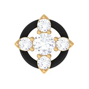 Round Moissanite Cartilage Earring with Black Enamel