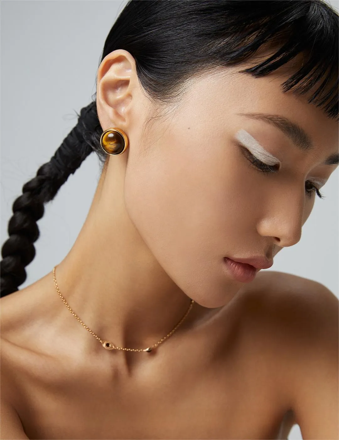 Round Tiger Eye Stone Stud Earrings