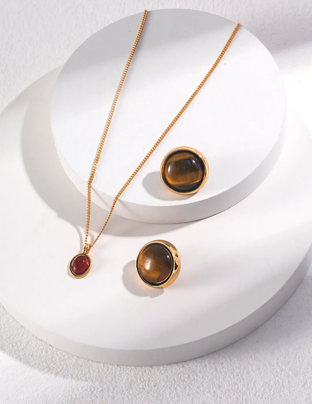 Round Tiger Eye Stone Stud Earrings