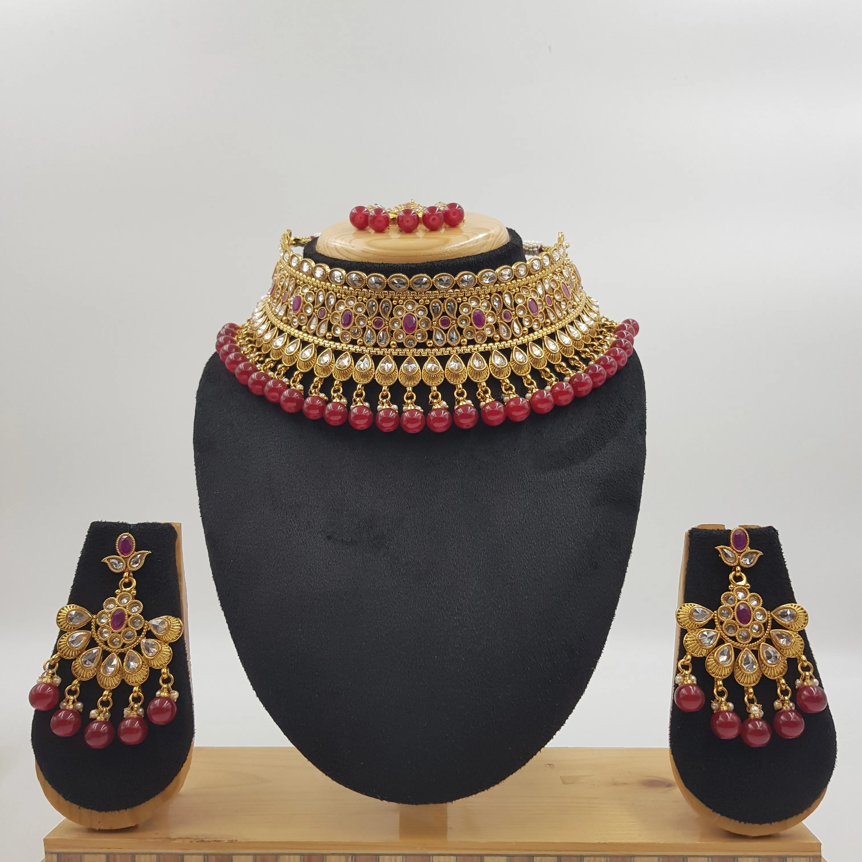 Ruby Gold Look Necklace Set 15632-2779