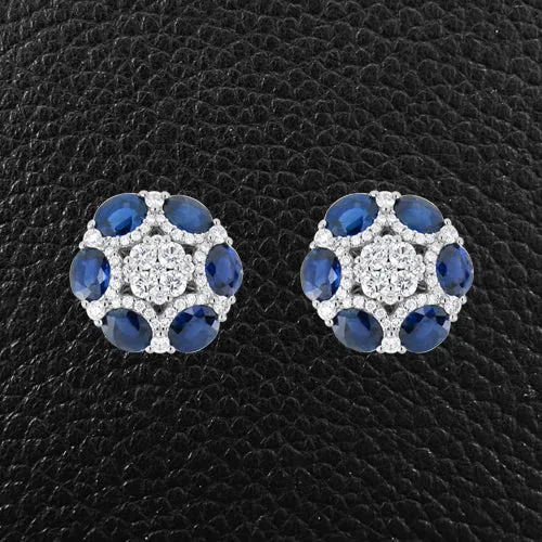 Sapphire & Diamond Round Earrings