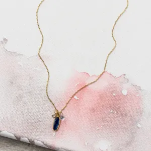 Sapphire Oval Necklace with Diamond and Sky Blue Topaz in 14k Gold