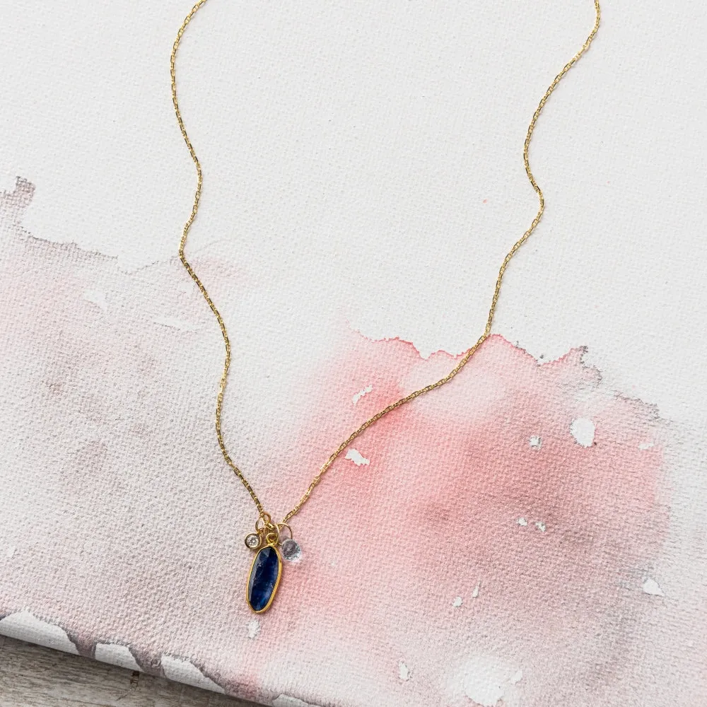 Sapphire Oval Necklace with Diamond and Sky Blue Topaz in 14k Gold