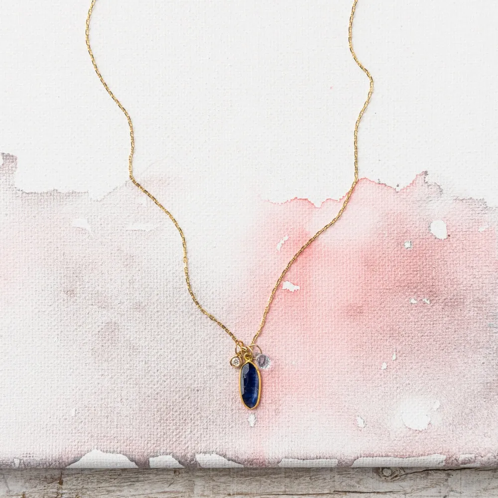 Sapphire Oval Necklace with Diamond and Sky Blue Topaz in 14k Gold