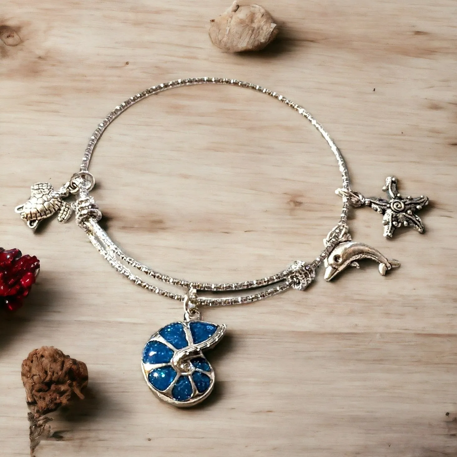 Sea Snail shell bangle bracelet