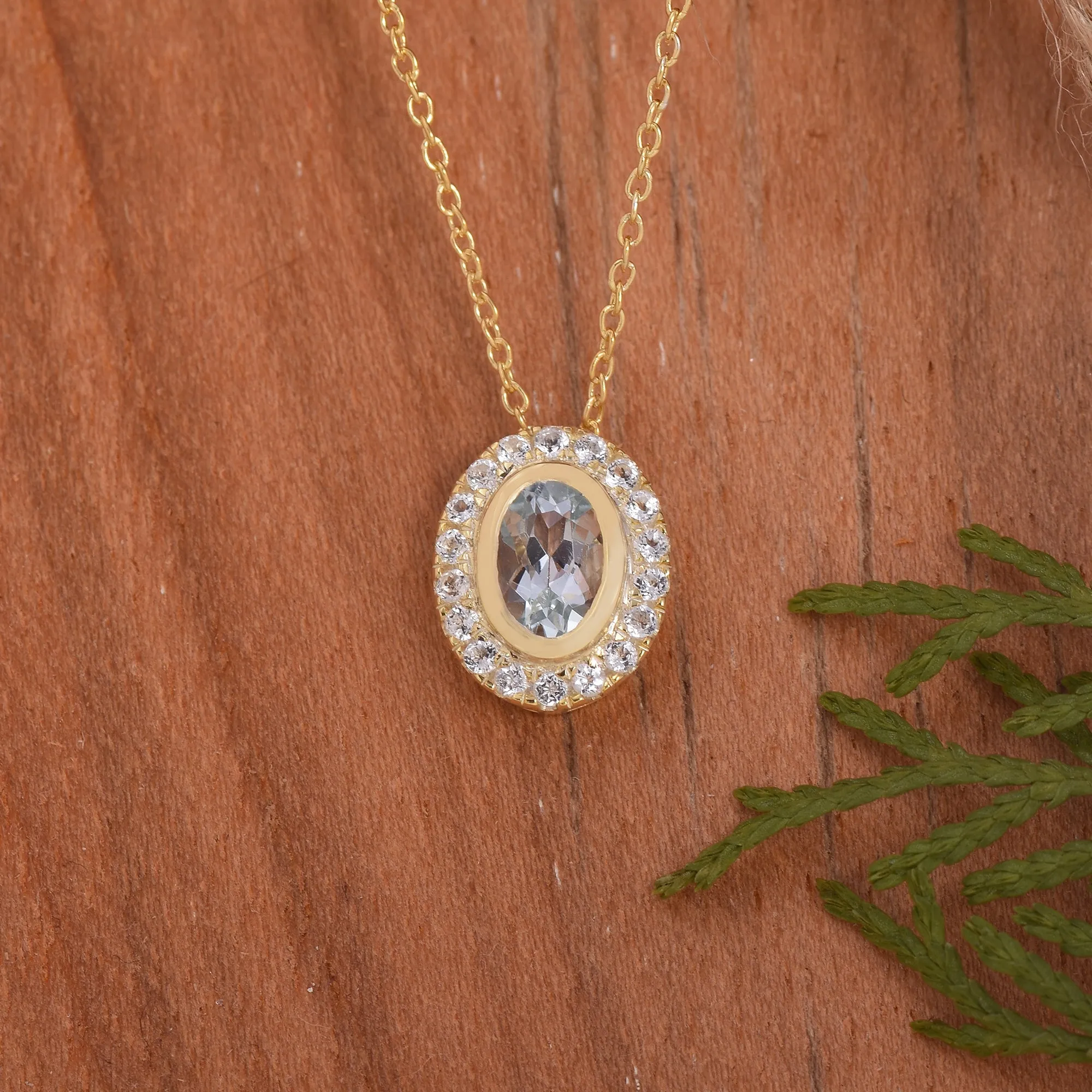 Silver Aquamarine Halo Chain Necklace