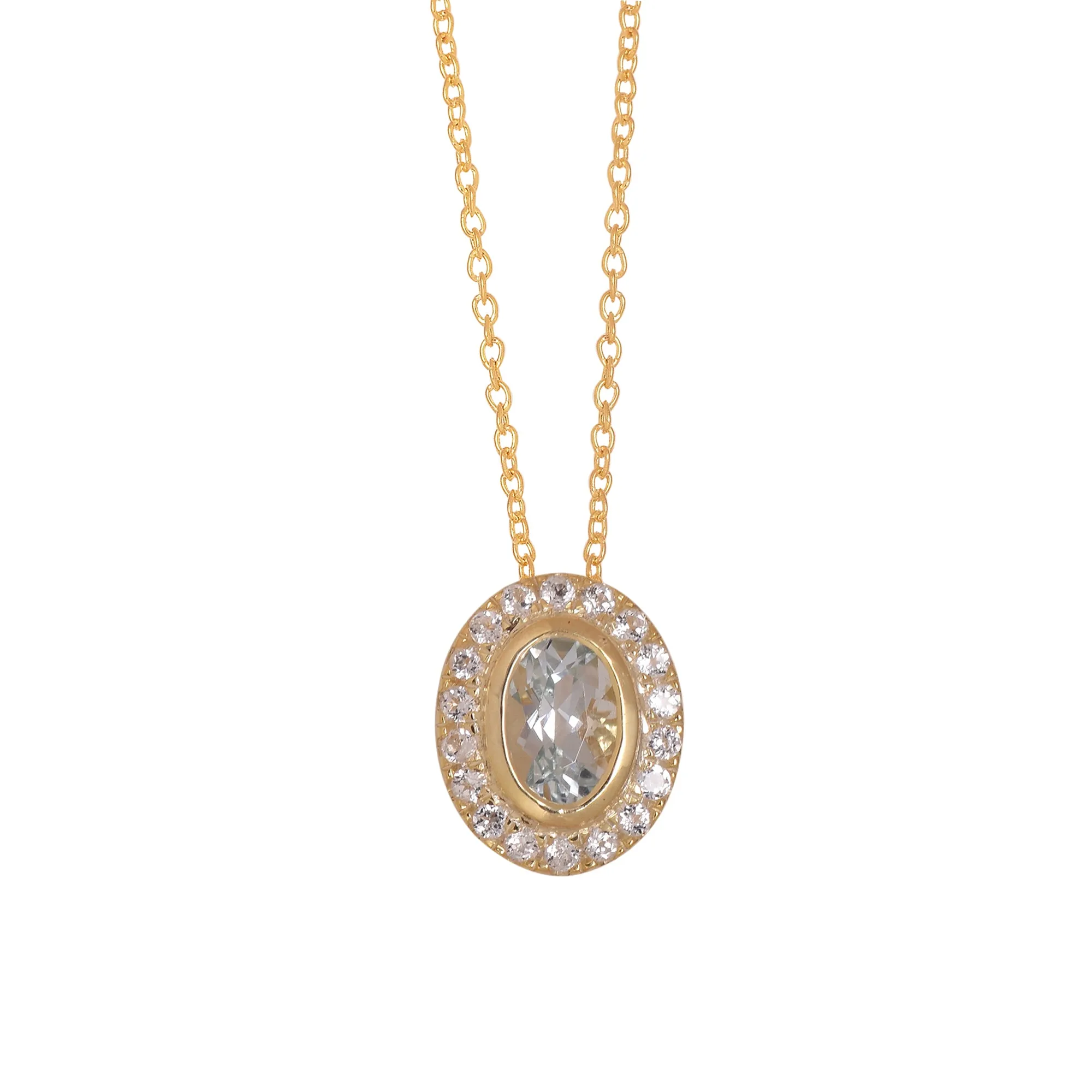 Silver Aquamarine Halo Chain Necklace