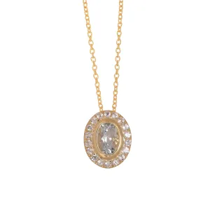 Silver Aquamarine Halo Chain Necklace