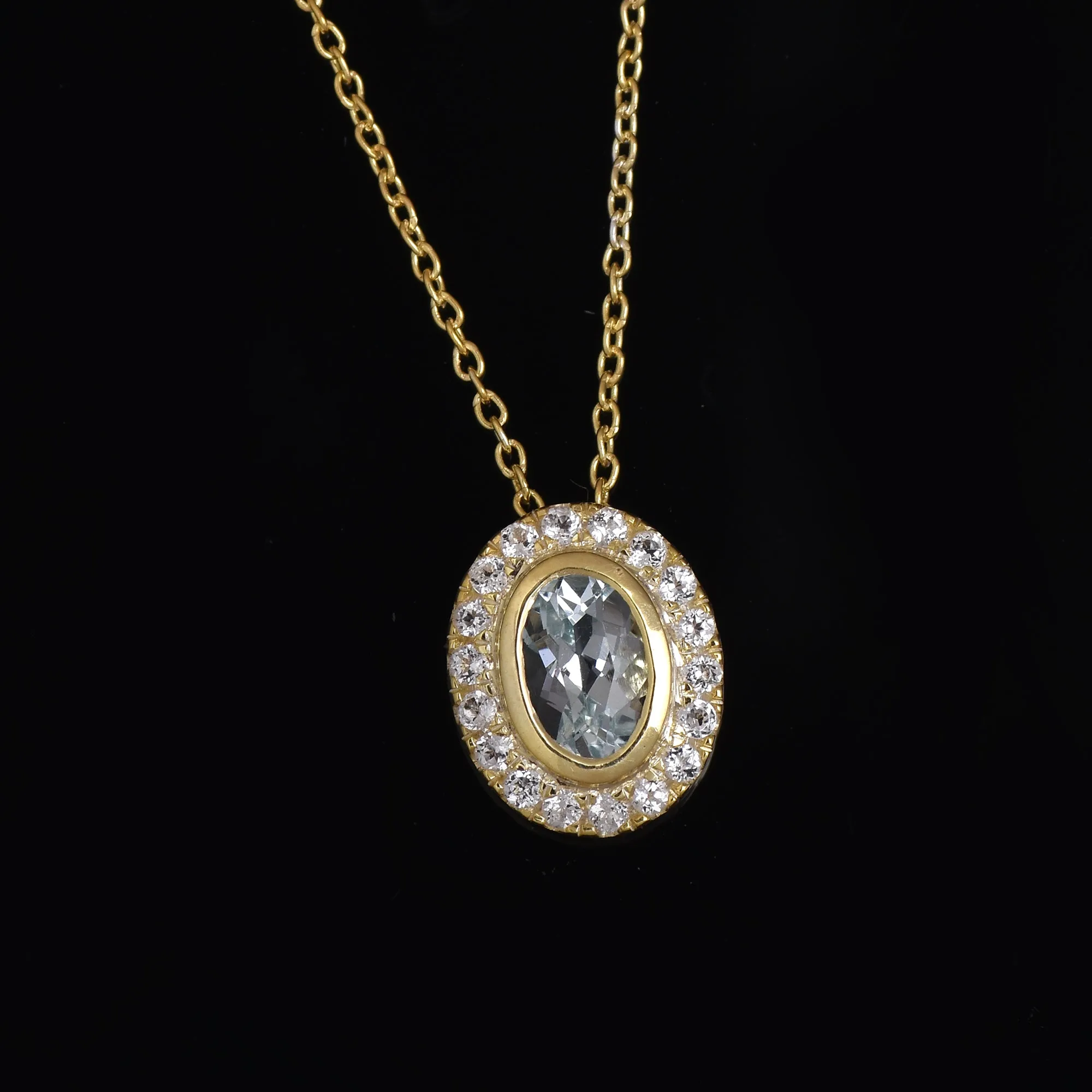 Silver Aquamarine Halo Chain Necklace