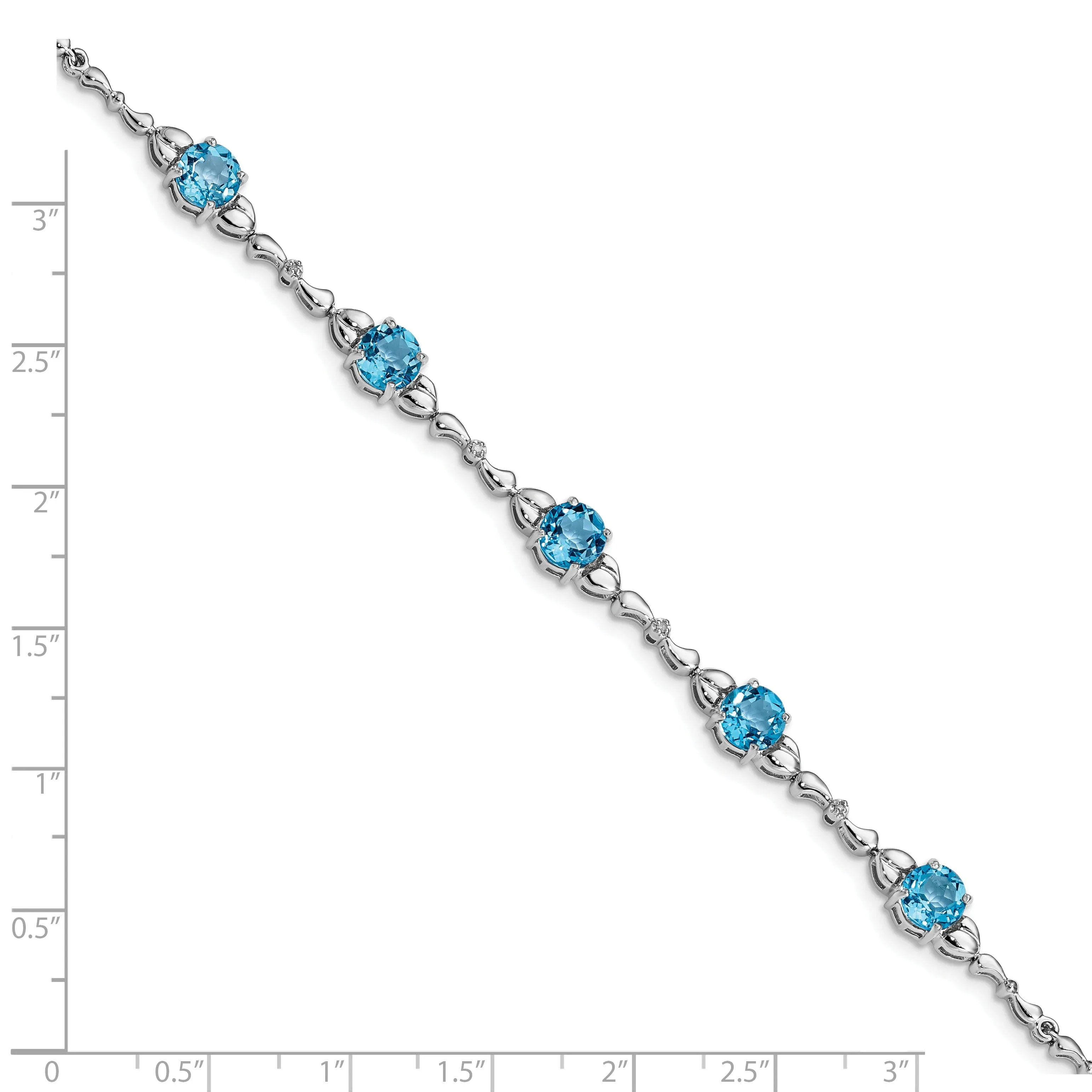 Silver Blue Topaz Gemstones Diamond Bracelet