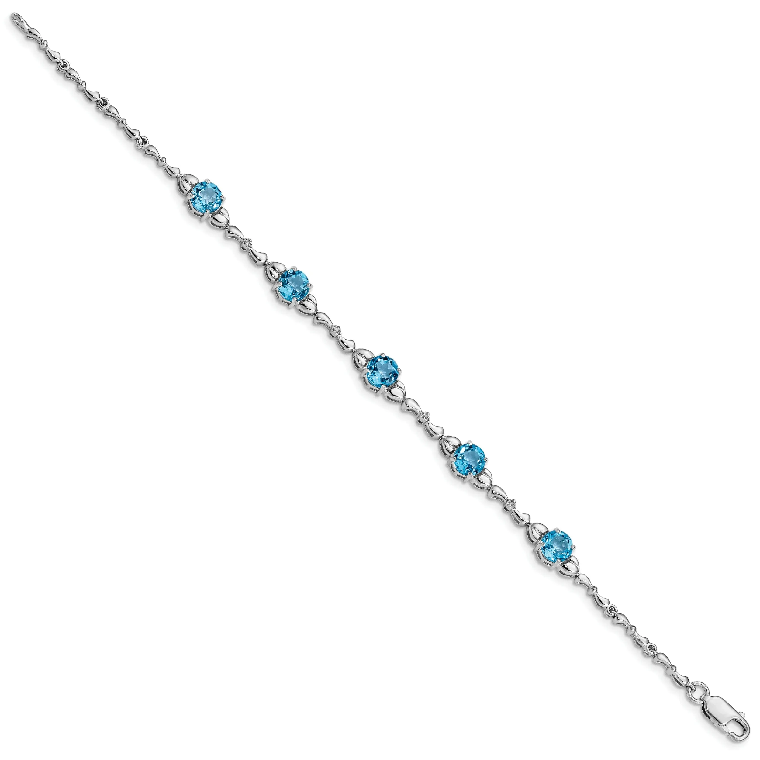 Silver Blue Topaz Gemstones Diamond Bracelet