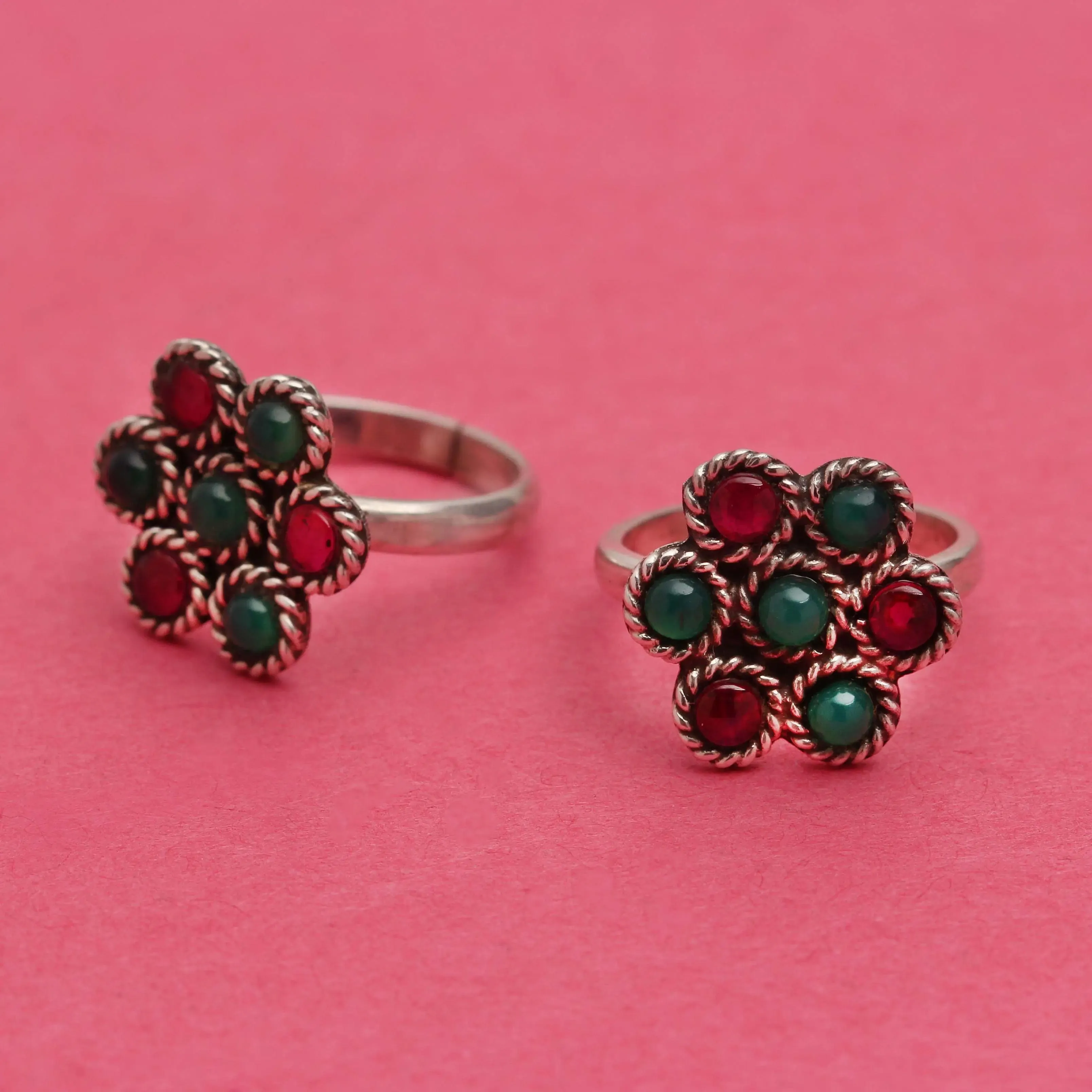 Silver Colorful Oxidized Toe Ring