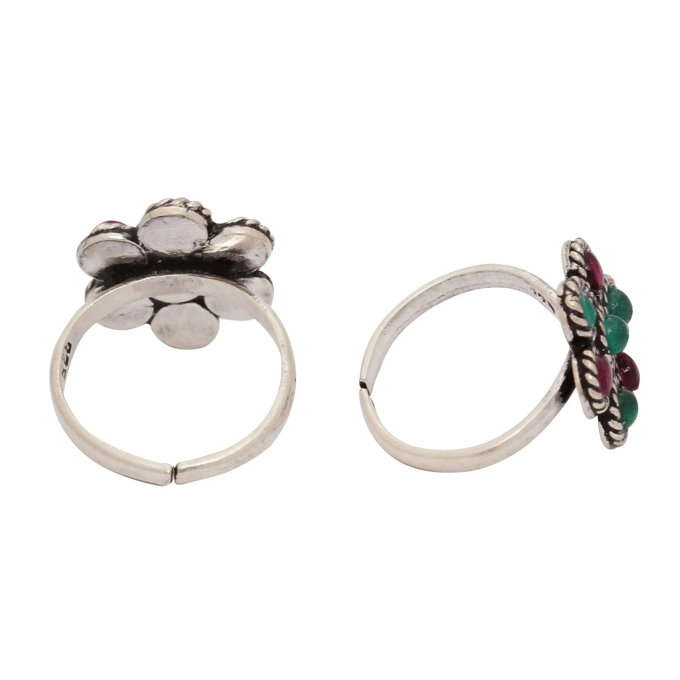 Silver Colorful Oxidized Toe Ring