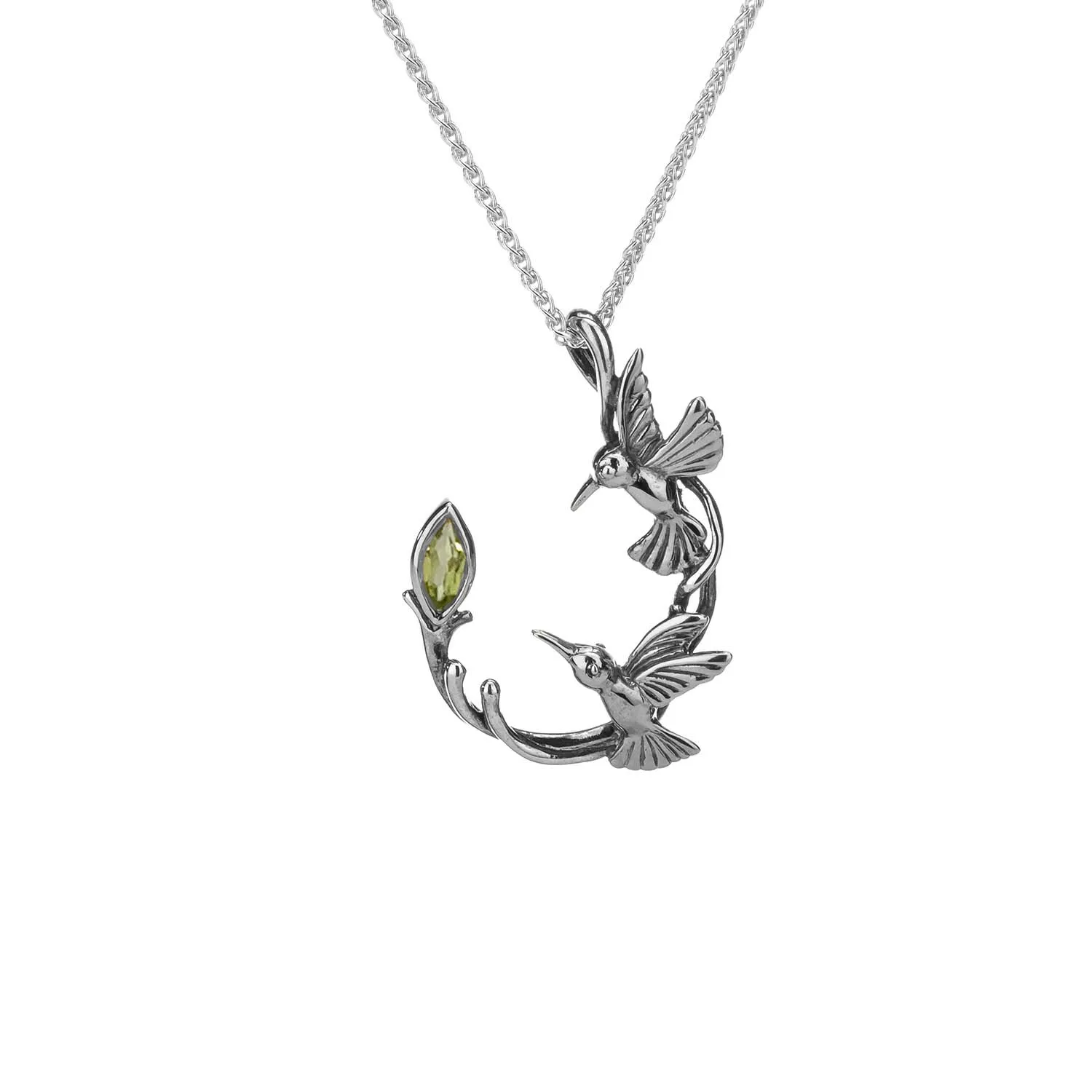 Silver Double Hummingbird Pendant-Blue Topaz/Rhodolite/White Topaz/Peridot
