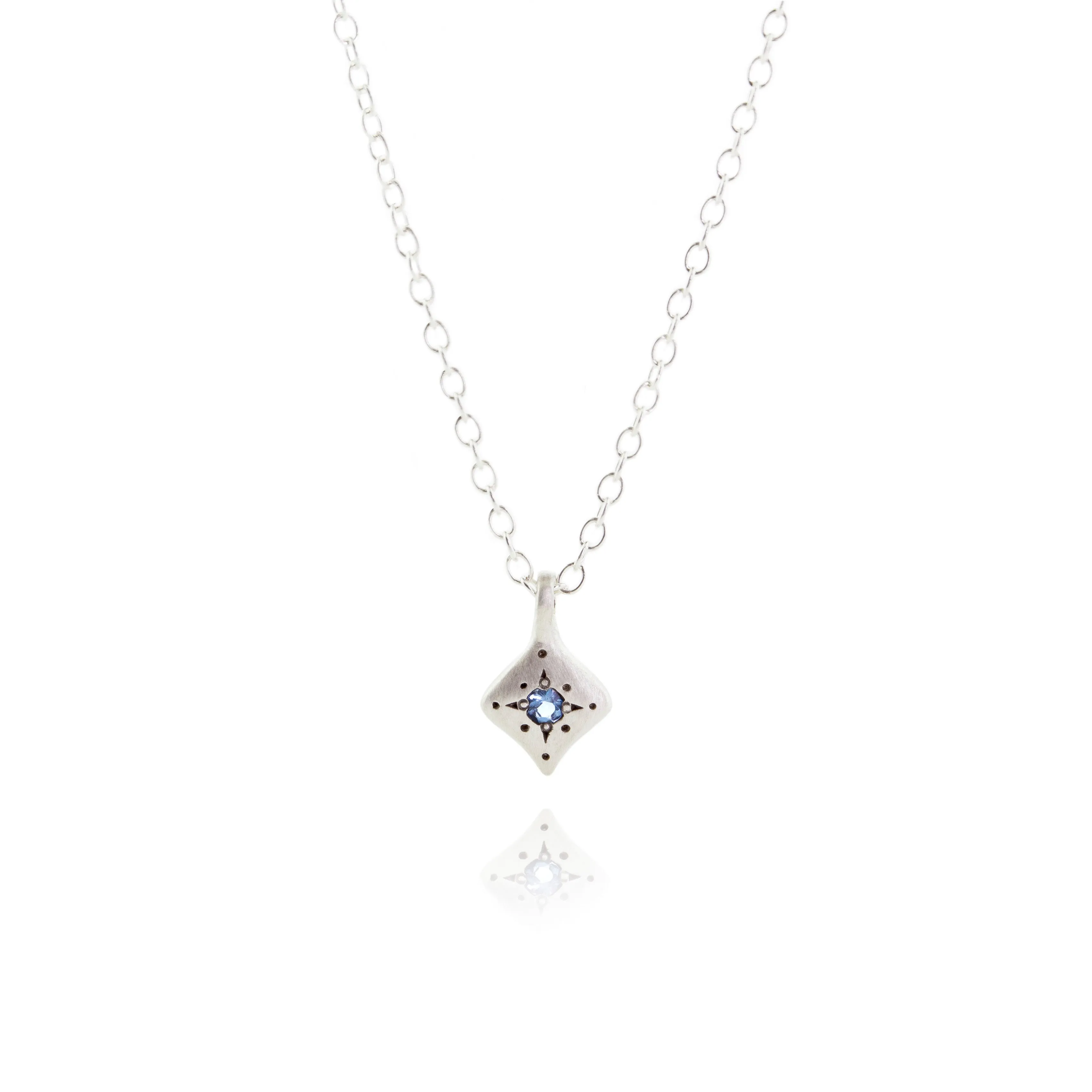 Silver Night Charm Pendant Necklace in Aquamarine