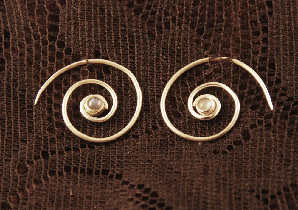 Silver Spiral Earrings - Labradorite Gemstone