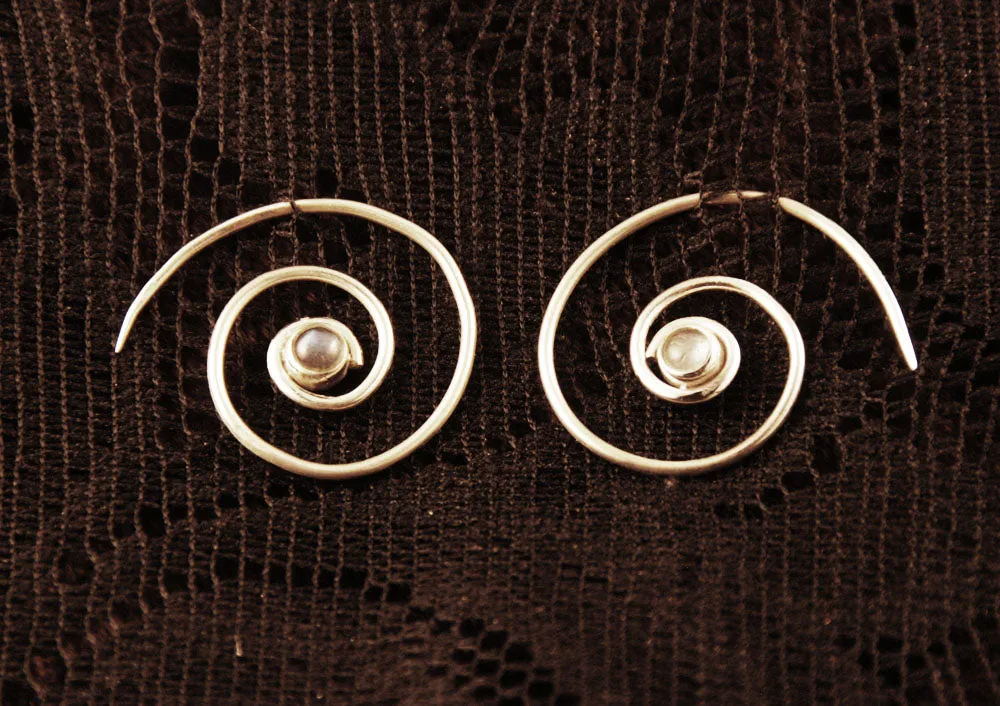 Silver Spiral Earrings - Labradorite Gemstone