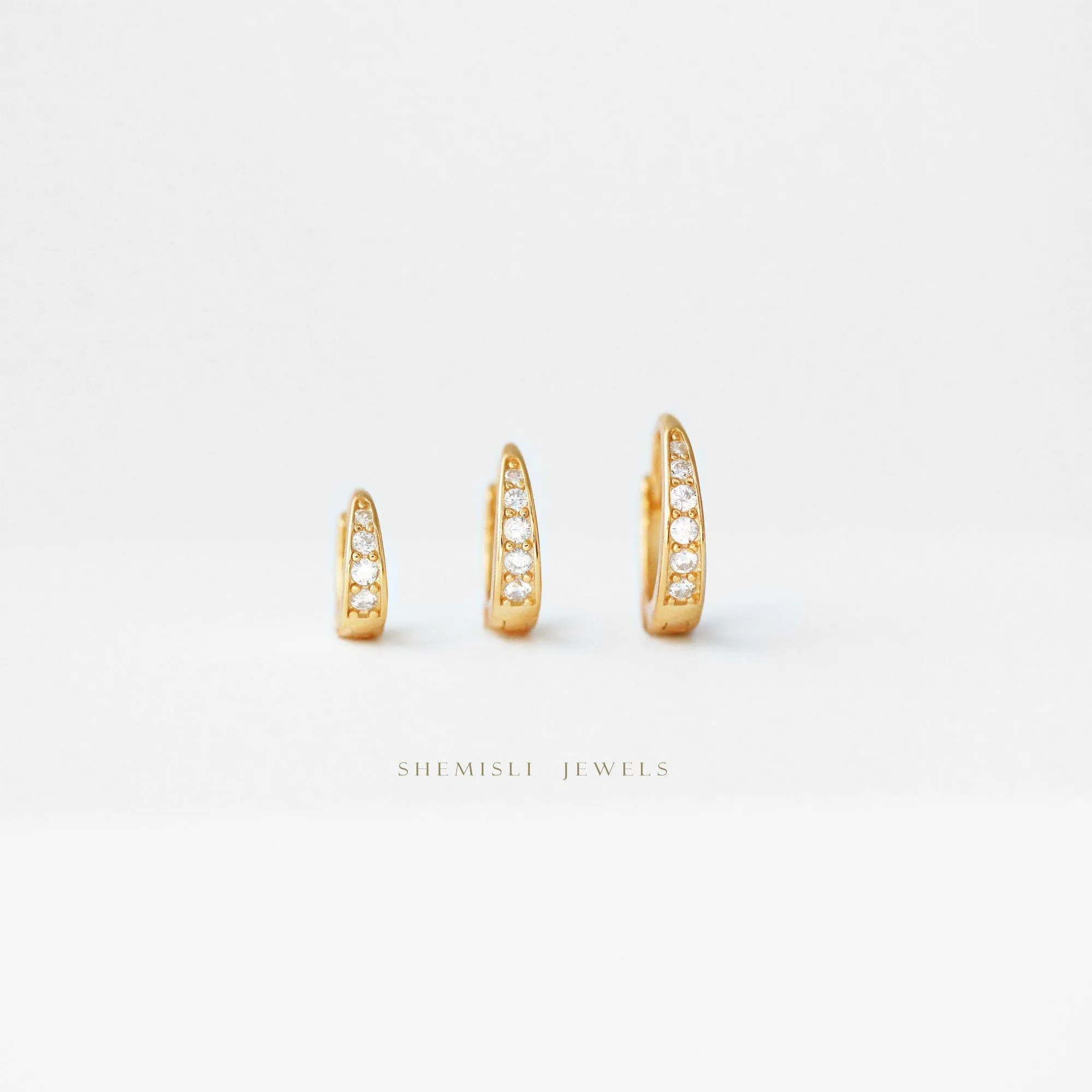 Simple CZ Hoop Earrings, Huggies, 6, 7, 8, 9, 10mm Unisex, Gold, Silver SHEMISLI SH180, SH181, SH182, SH183, SH184