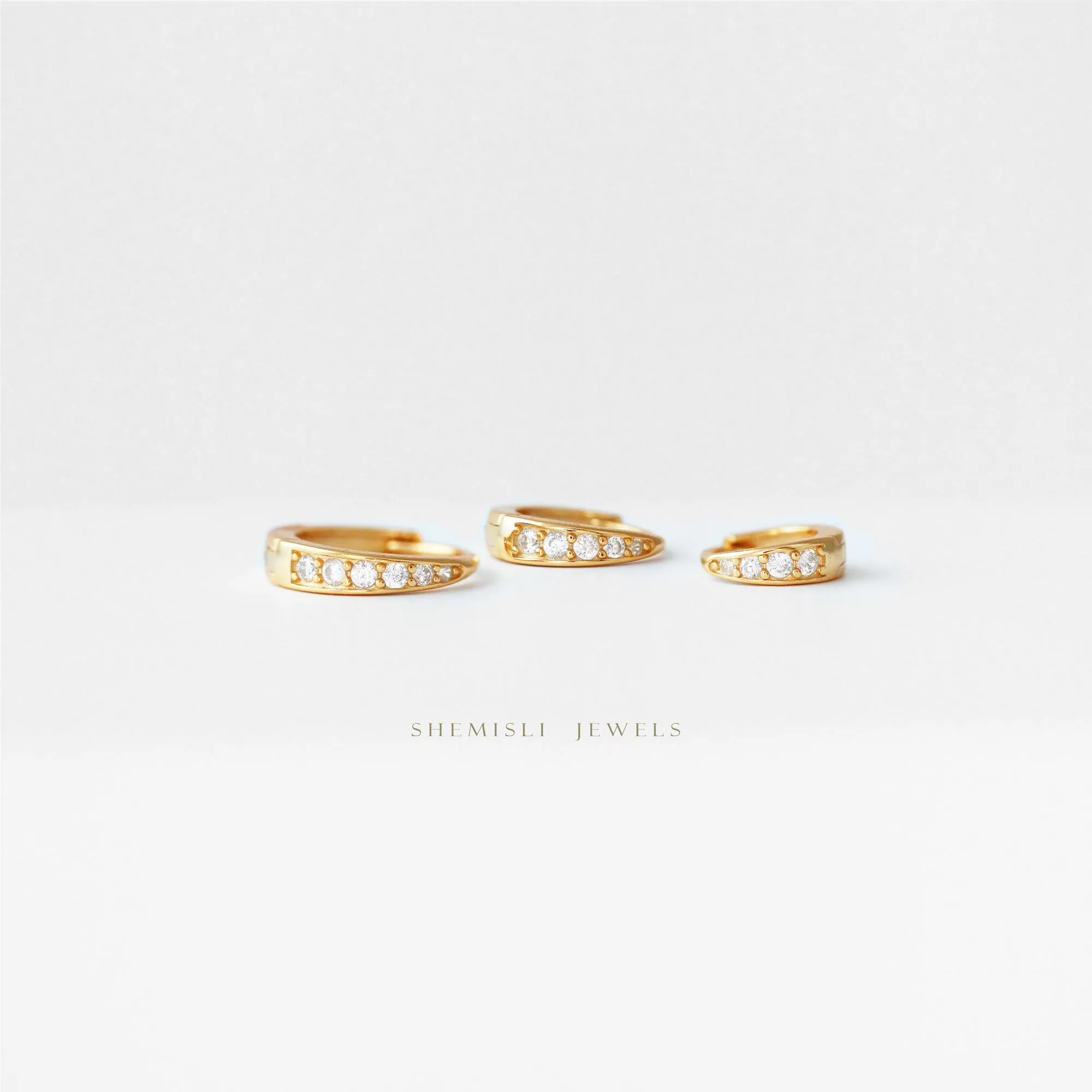 Simple CZ Hoop Earrings, Huggies, 6, 7, 8, 9, 10mm Unisex, Gold, Silver SHEMISLI SH180, SH181, SH182, SH183, SH184