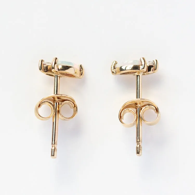 Solid Gold Opal and White Topaz Marquise Studs