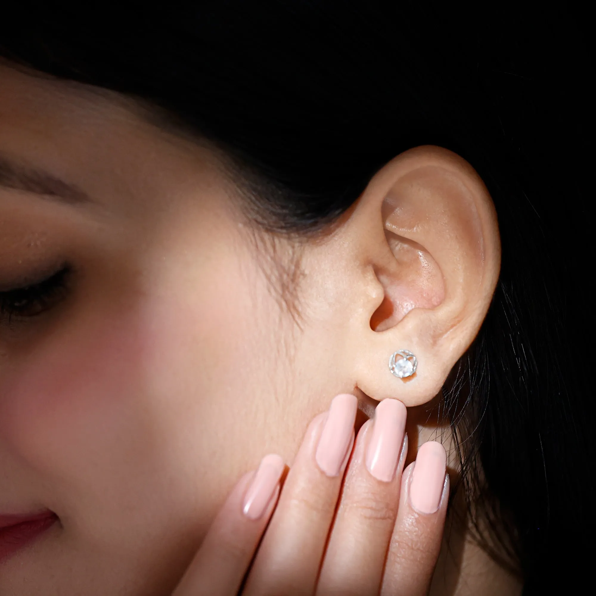 Solitaire Moonstone Flower Stud Earrings