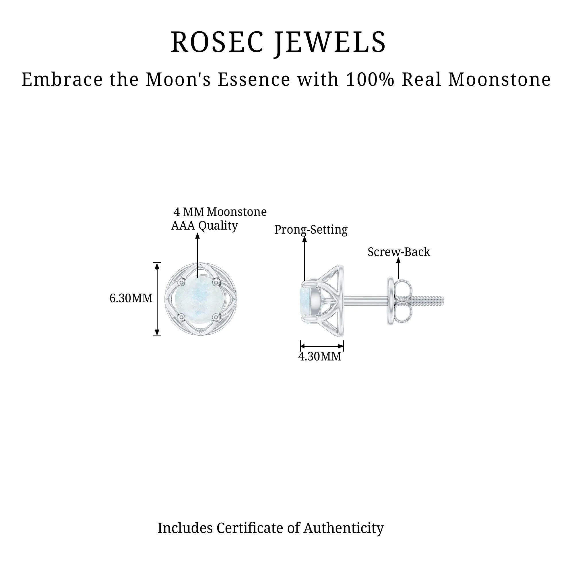 Solitaire Moonstone Flower Stud Earrings