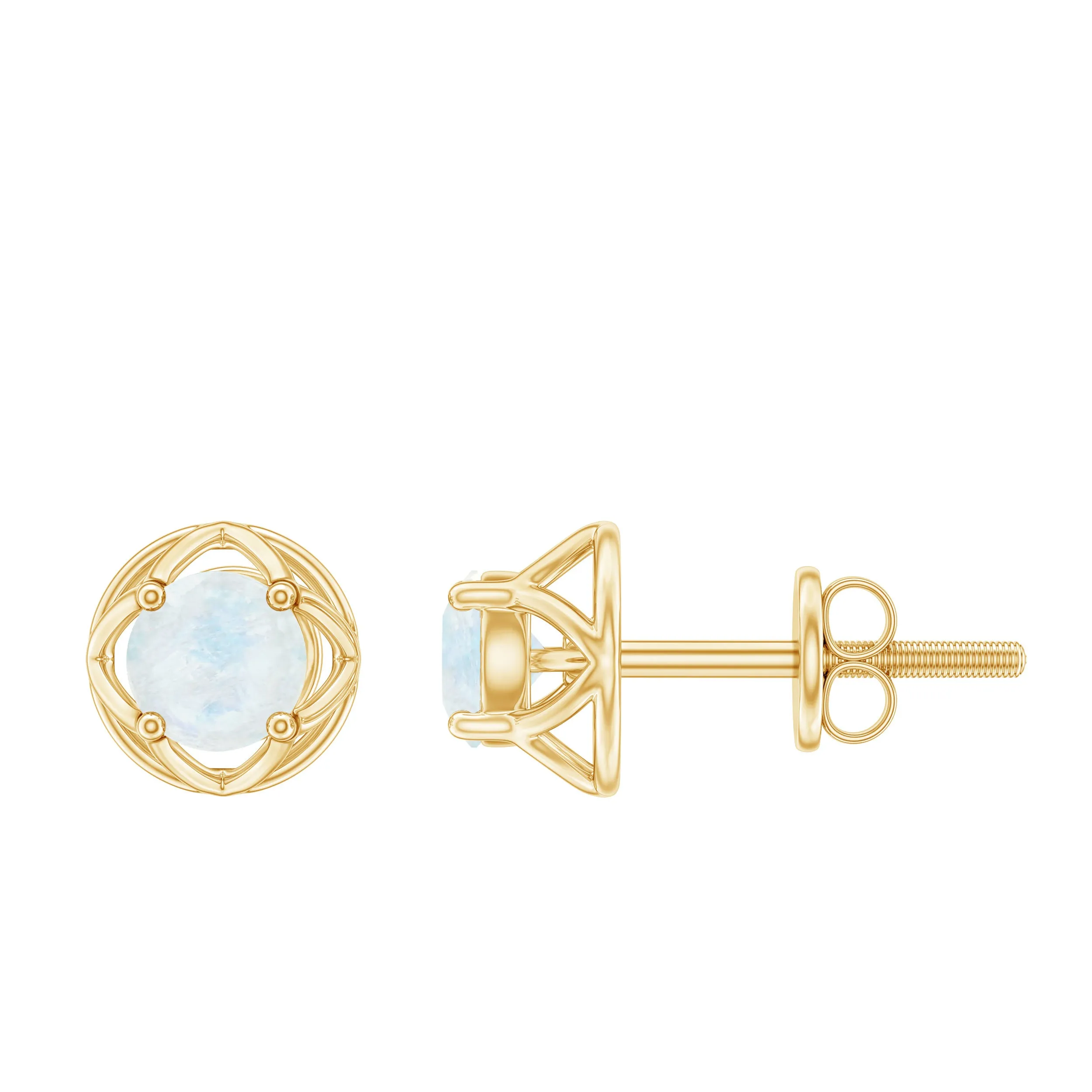 Solitaire Moonstone Flower Stud Earrings