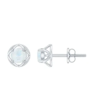 Solitaire Moonstone Flower Stud Earrings