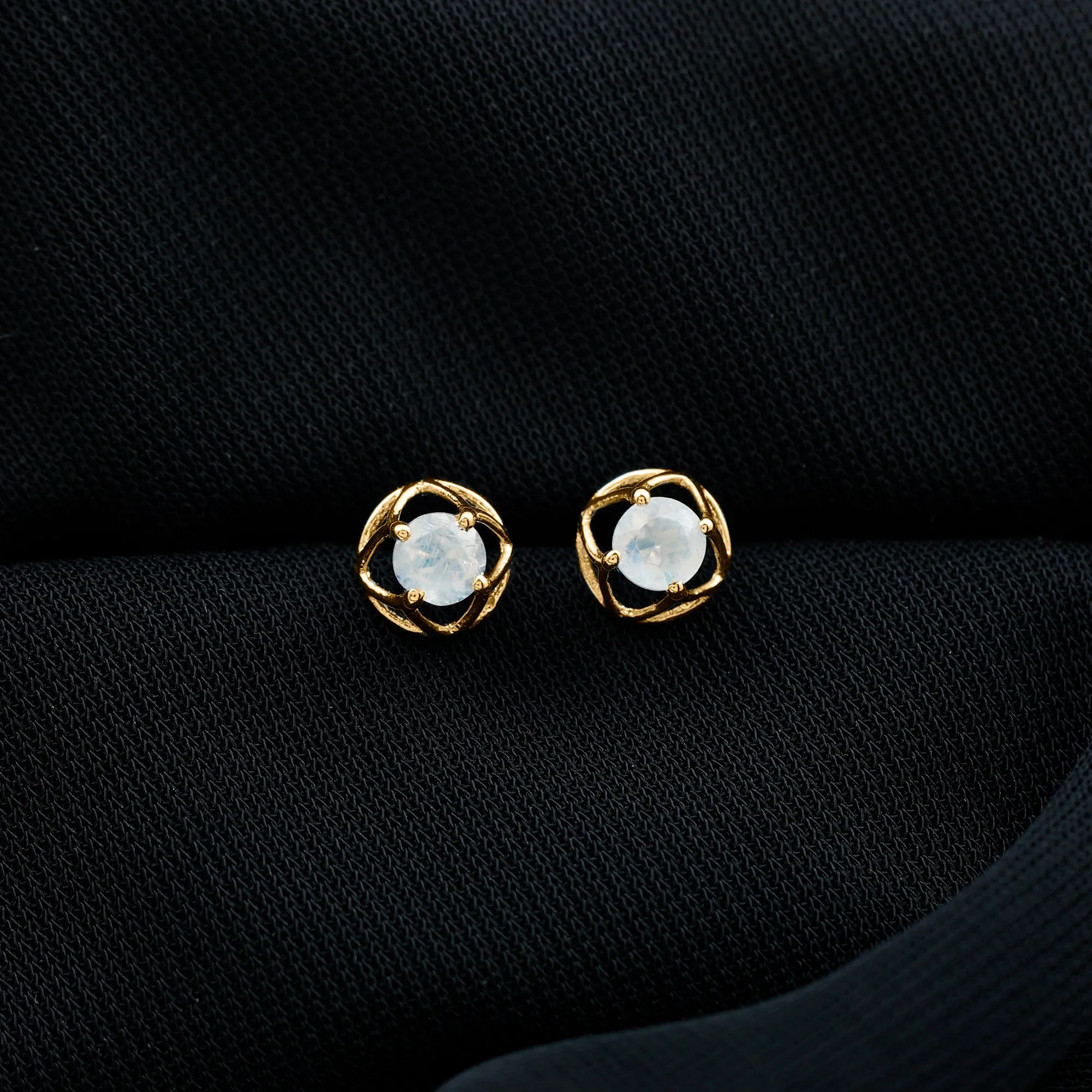 Solitaire Moonstone Flower Stud Earrings