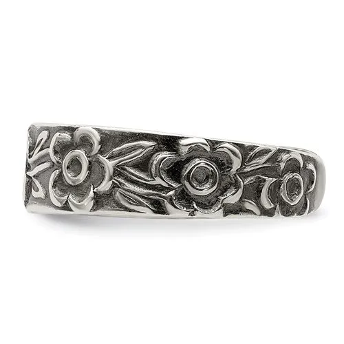 Sterling Silver Antiqued Flower 5mm Band Toe Ring