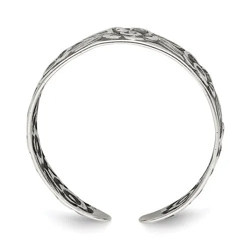 Sterling Silver Antiqued Flower 5mm Band Toe Ring