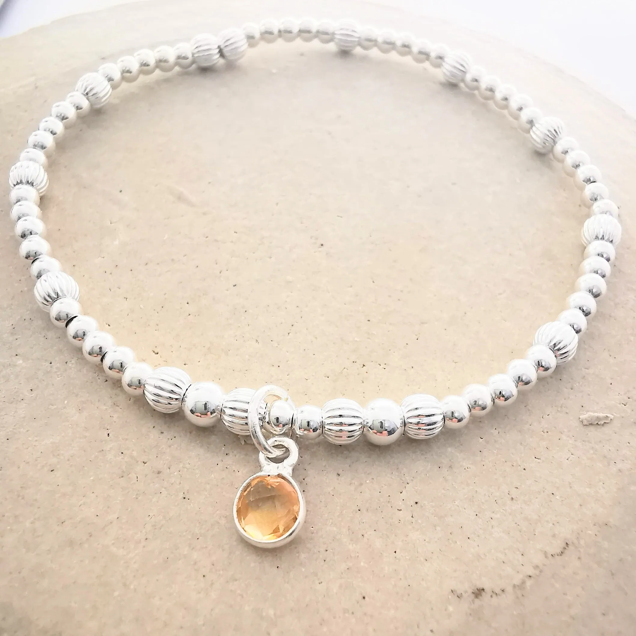 Sterling Silver Bead and Gemstone Stretch Bracelet