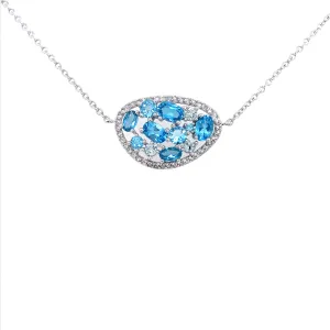 Sterling Silver Blue Irregular Oval Necklace