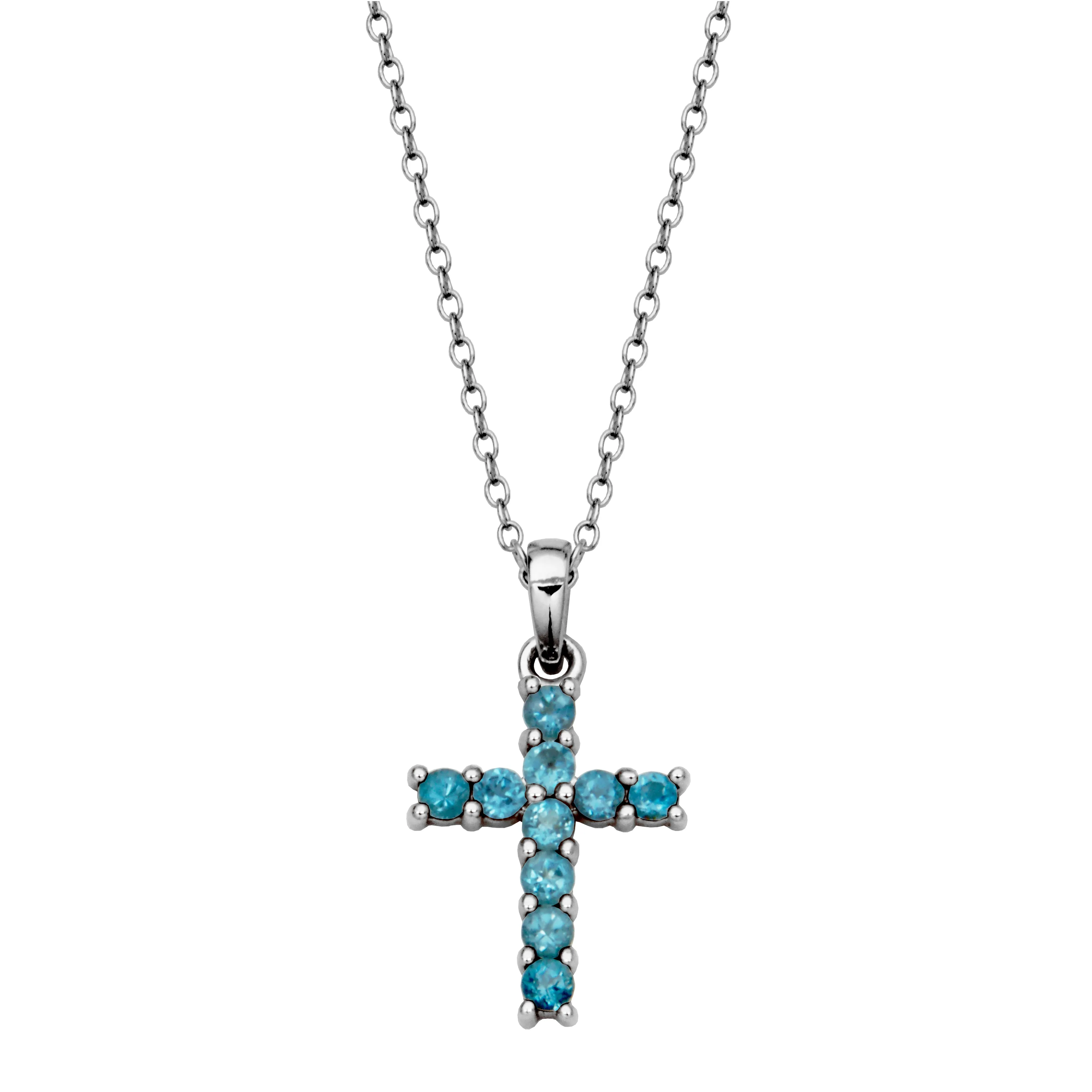 Sterling Silver Blue Topaz Cross Pendant Necklace
