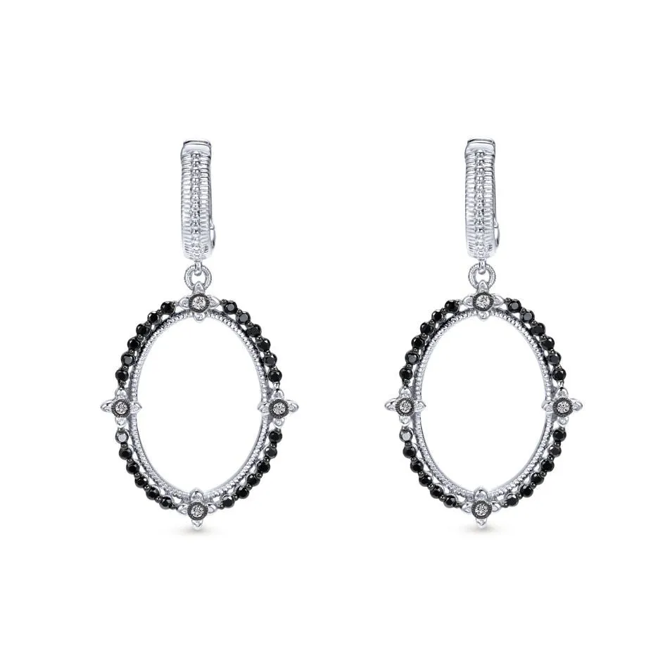 Sterling Silver, Diamonds and Black Spinel Drop Earrings
