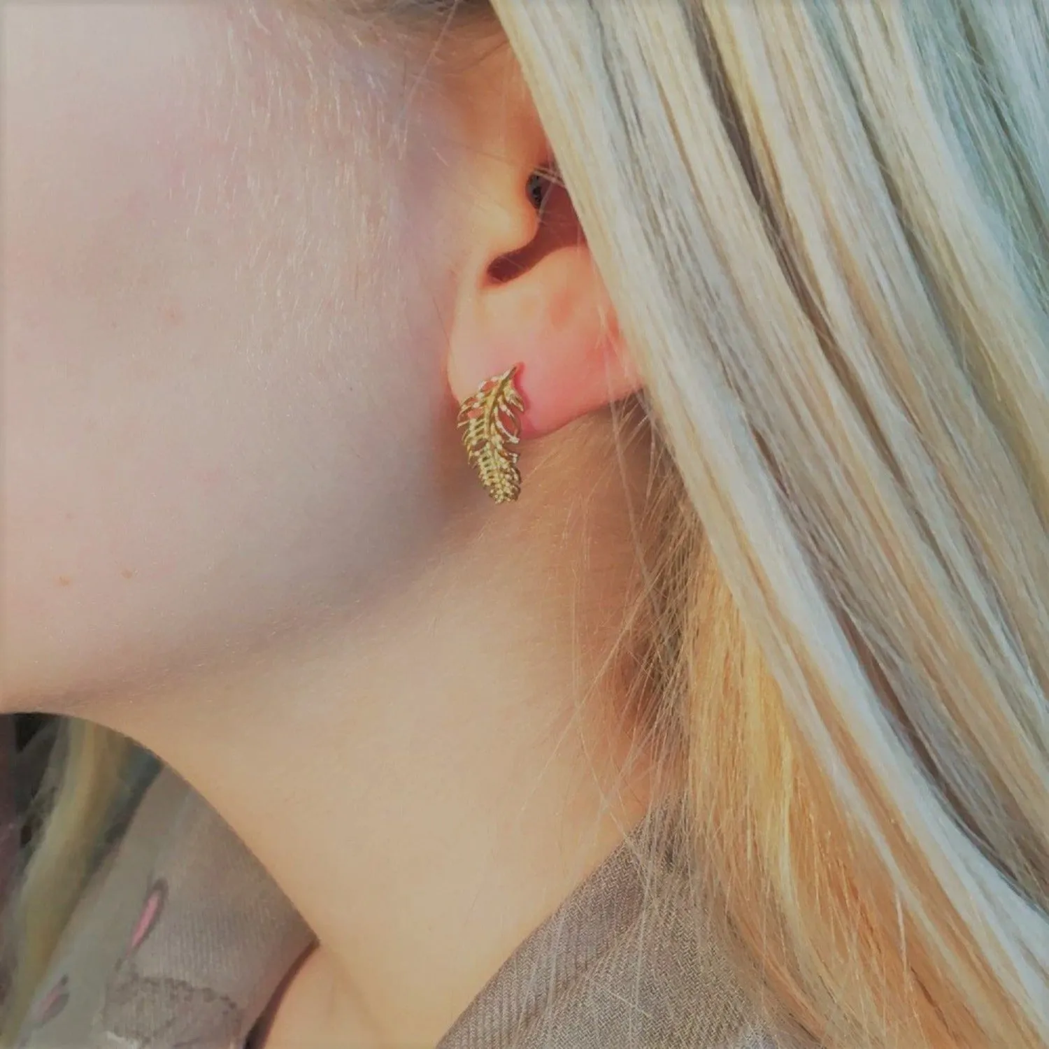 Sterling Silver Feather Stud Earrings