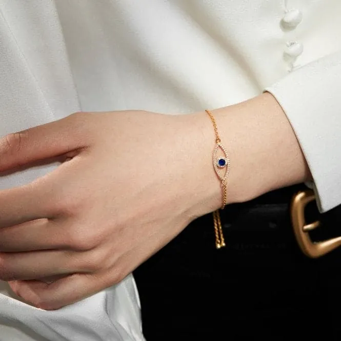 Sterling Silver Gold Plated Sparkling Zirconia Evil Eye Bracelet ERLB050