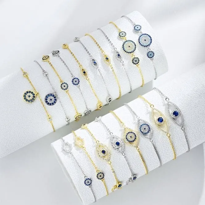 Sterling Silver Gold Plated Sparkling Zirconia Evil Eye Bracelet ERLB050
