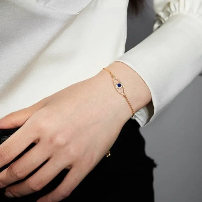 Sterling Silver Gold Plated Sparkling Zirconia Evil Eye Bracelet ERLB050