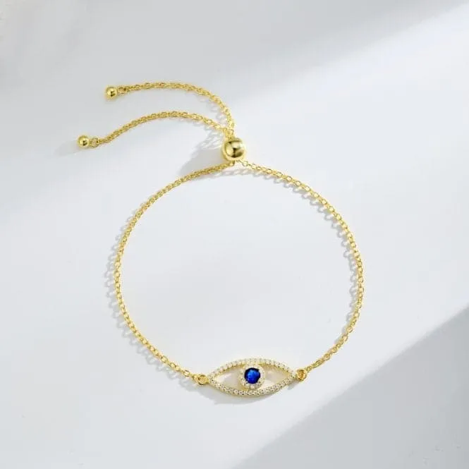 Sterling Silver Gold Plated Sparkling Zirconia Evil Eye Bracelet ERLB050