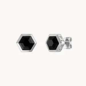 Sterling Silver Hexagonal Black Spinel Stud Earrings