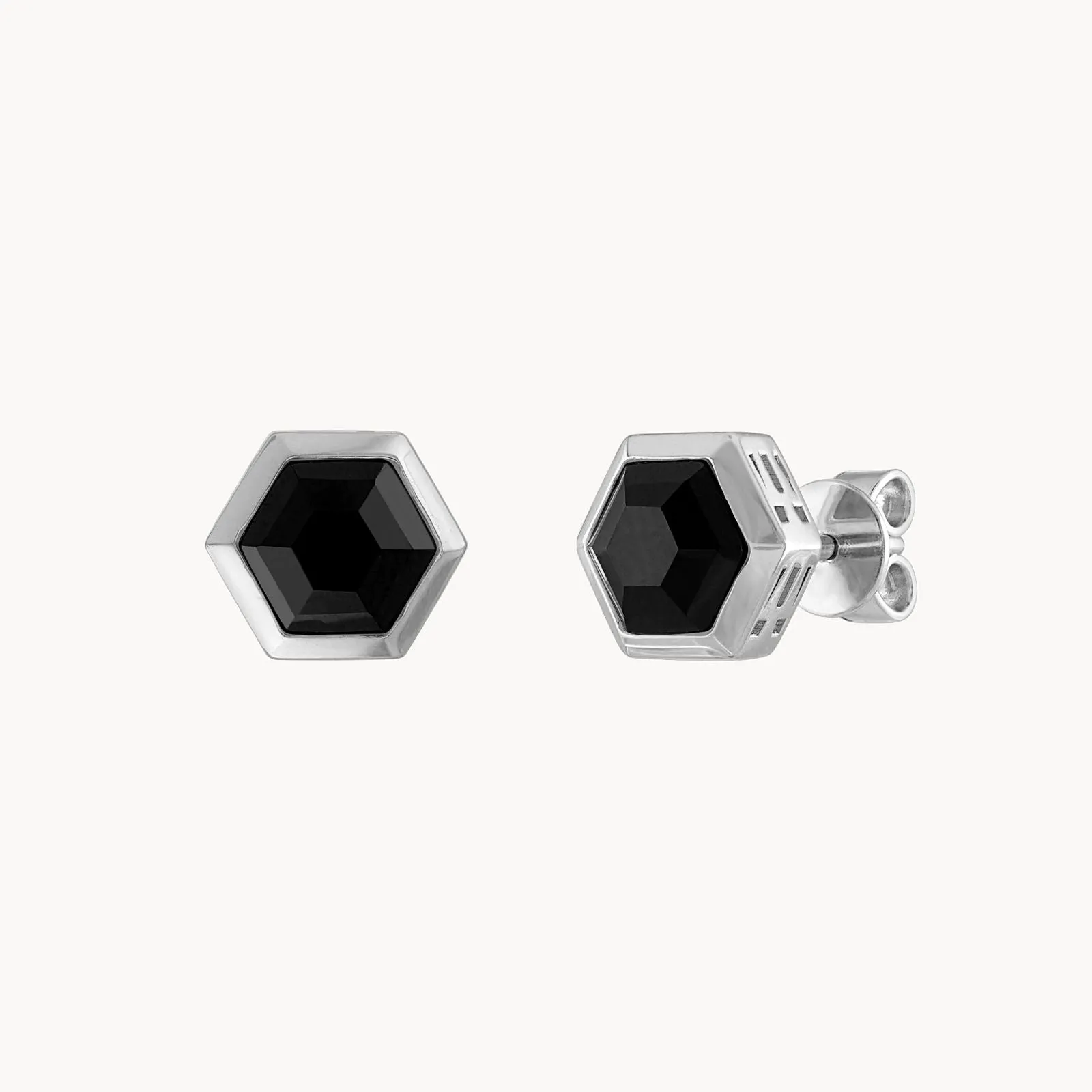 Sterling Silver Hexagonal Black Spinel Stud Earrings
