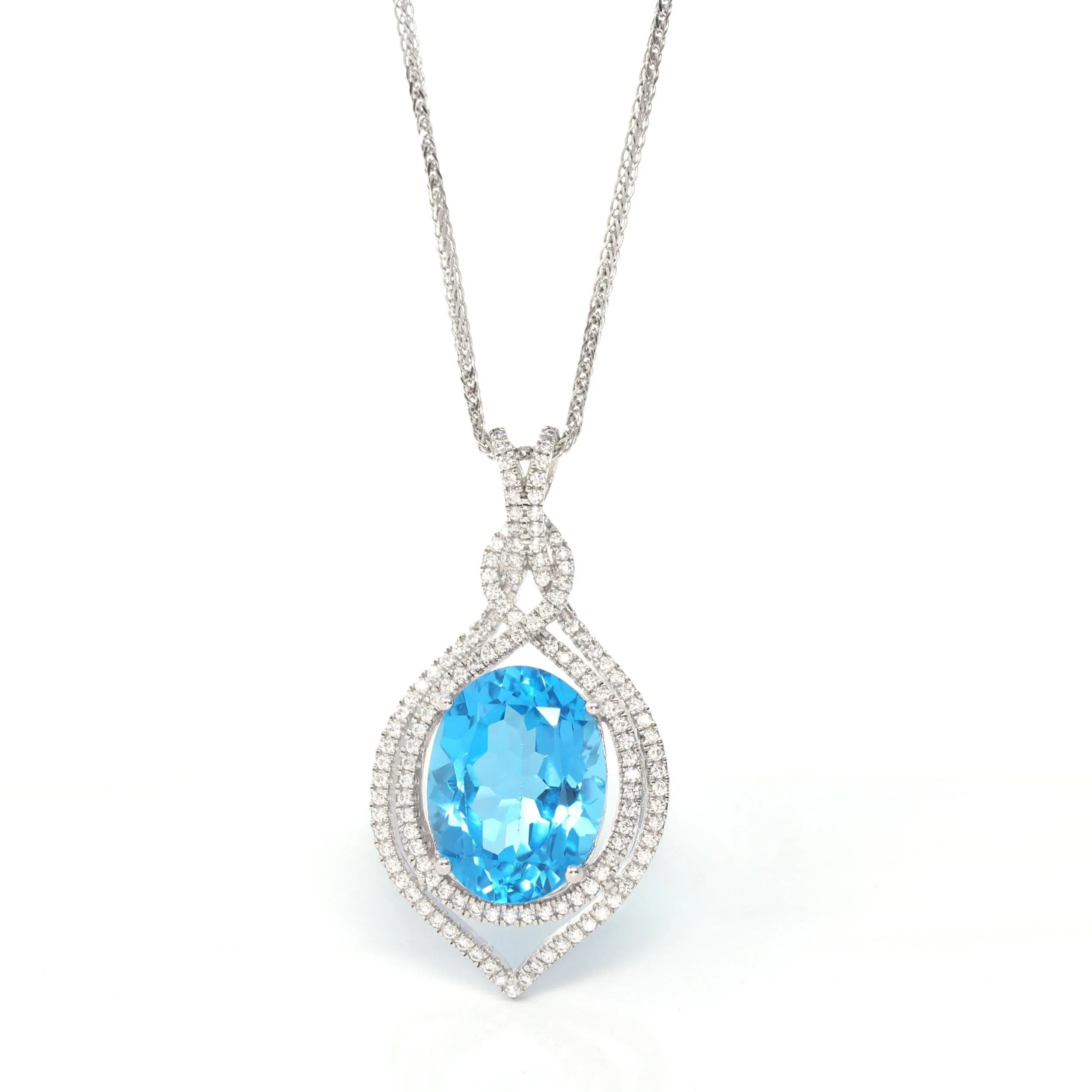 Sterling Silver Natural Topaz Luxury Pendant Necklace With CZ