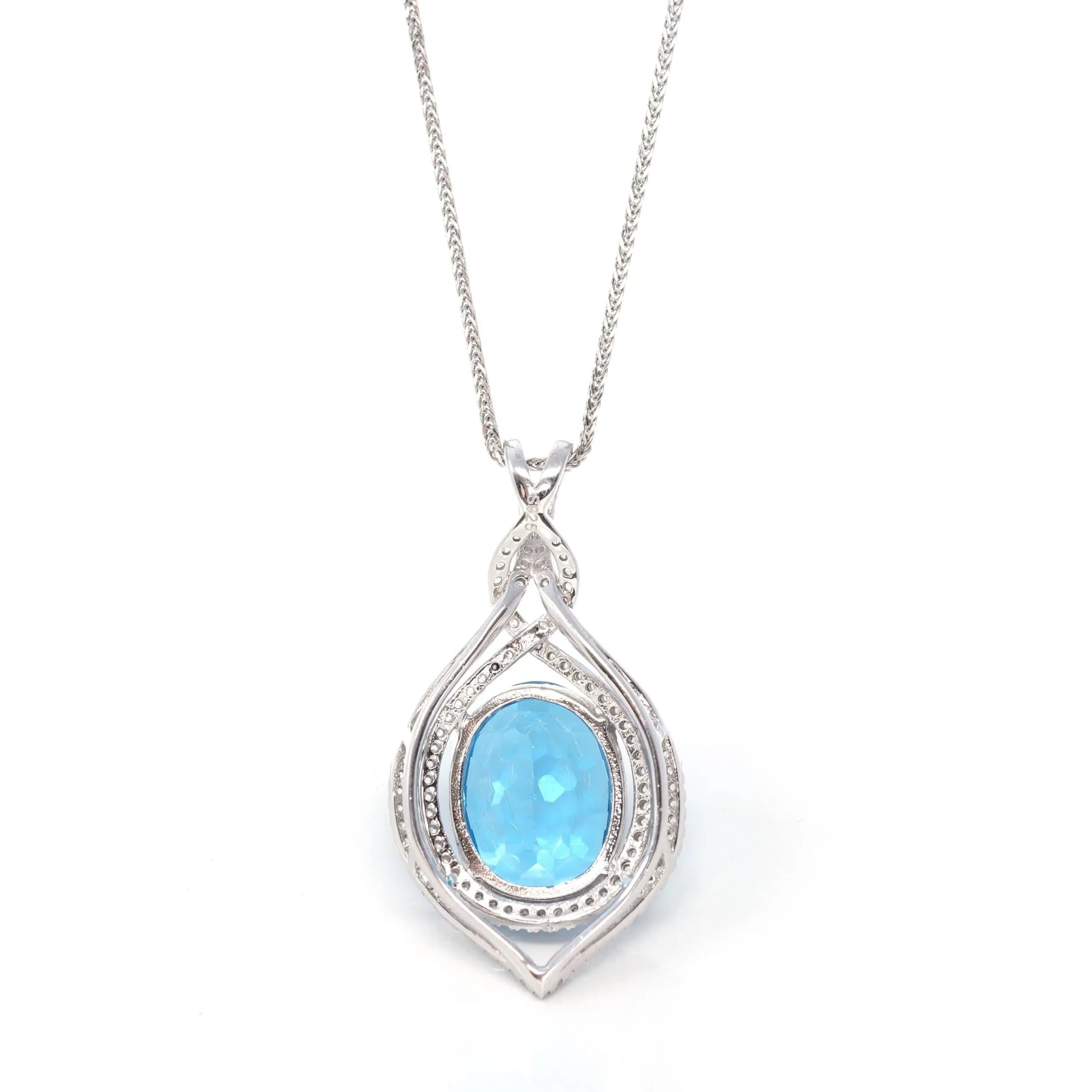 Sterling Silver Natural Topaz Luxury Pendant Necklace With CZ