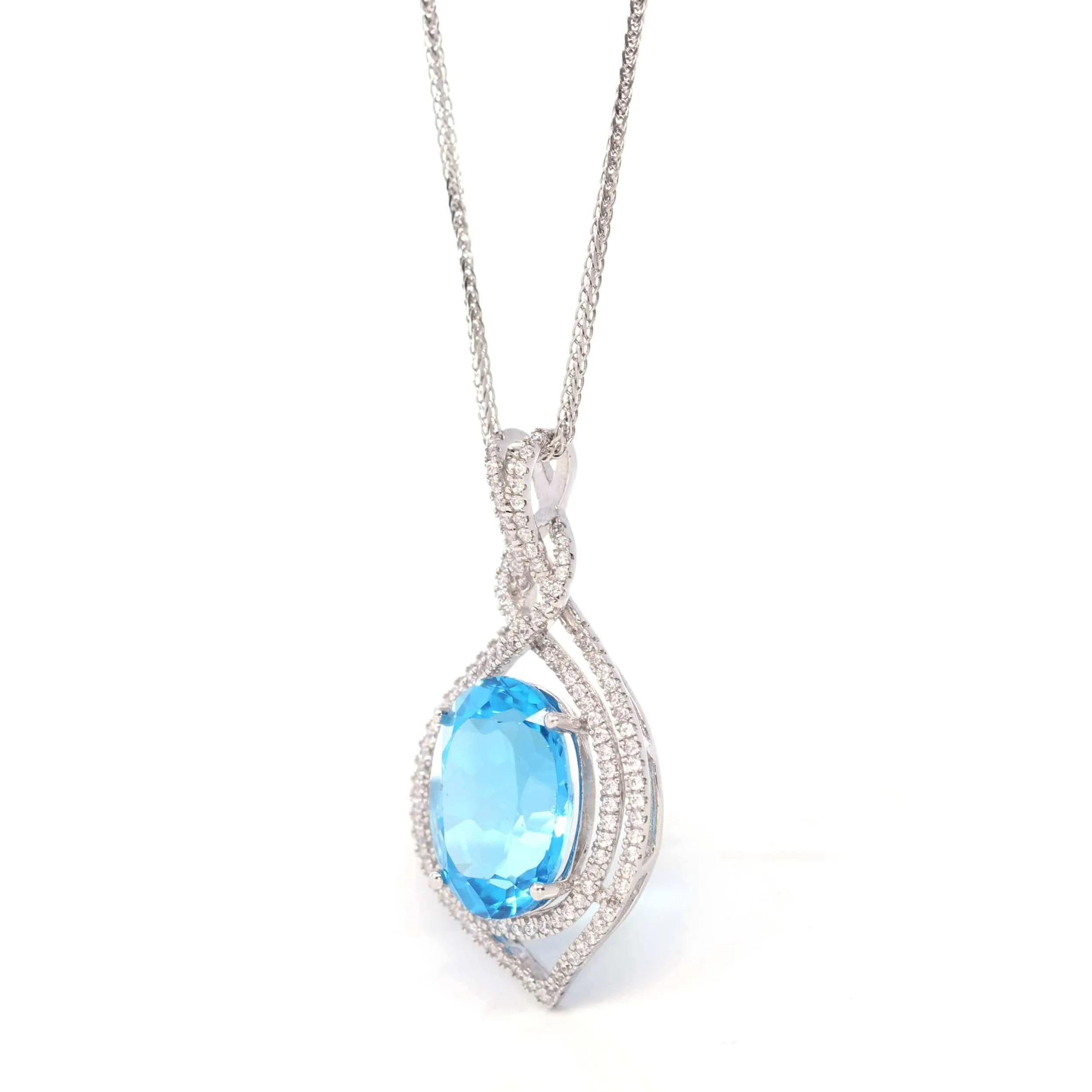 Sterling Silver Natural Topaz Luxury Pendant Necklace With CZ