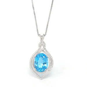 Sterling Silver Natural Topaz Luxury Pendant Necklace With CZ
