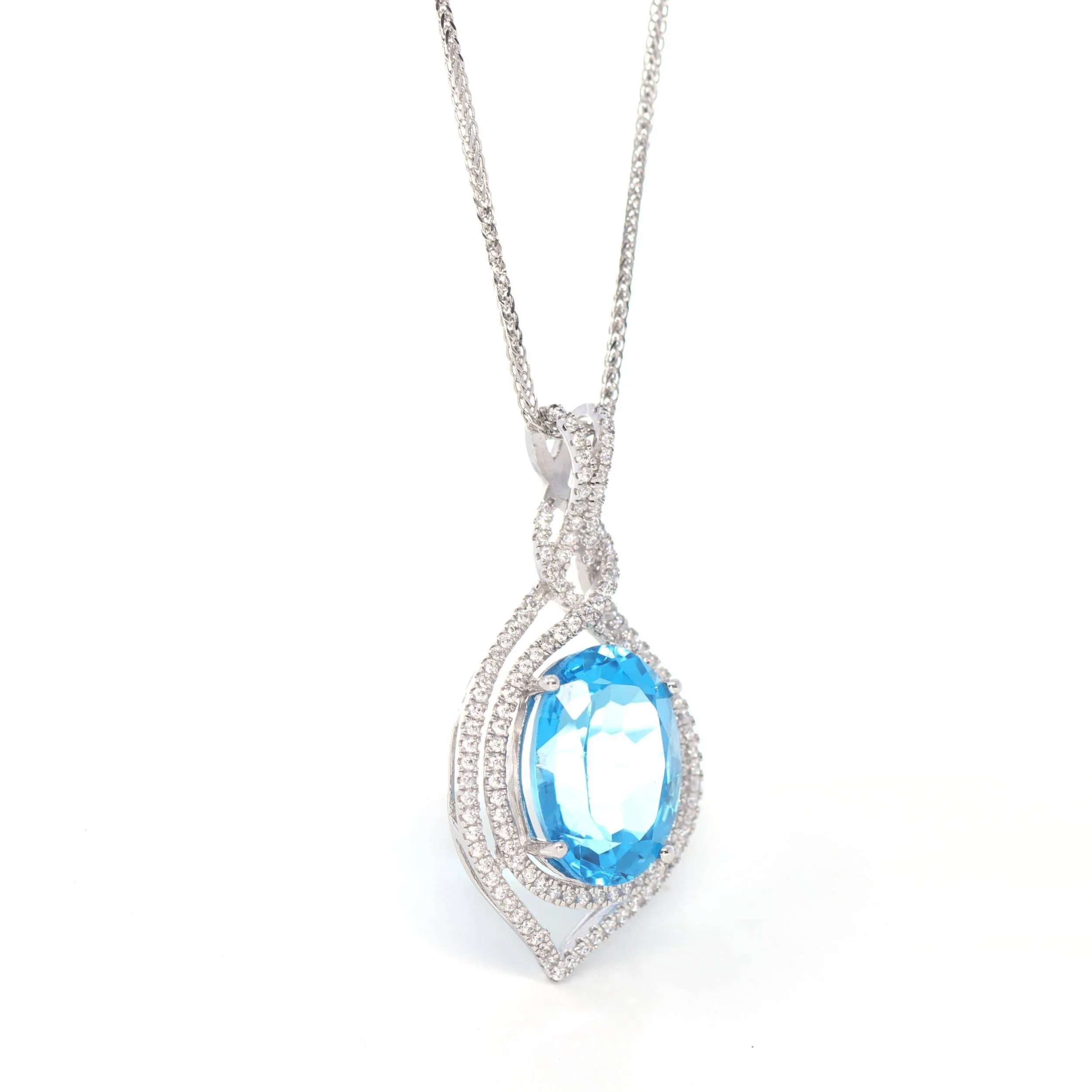 Sterling Silver Natural Topaz Luxury Pendant Necklace With CZ