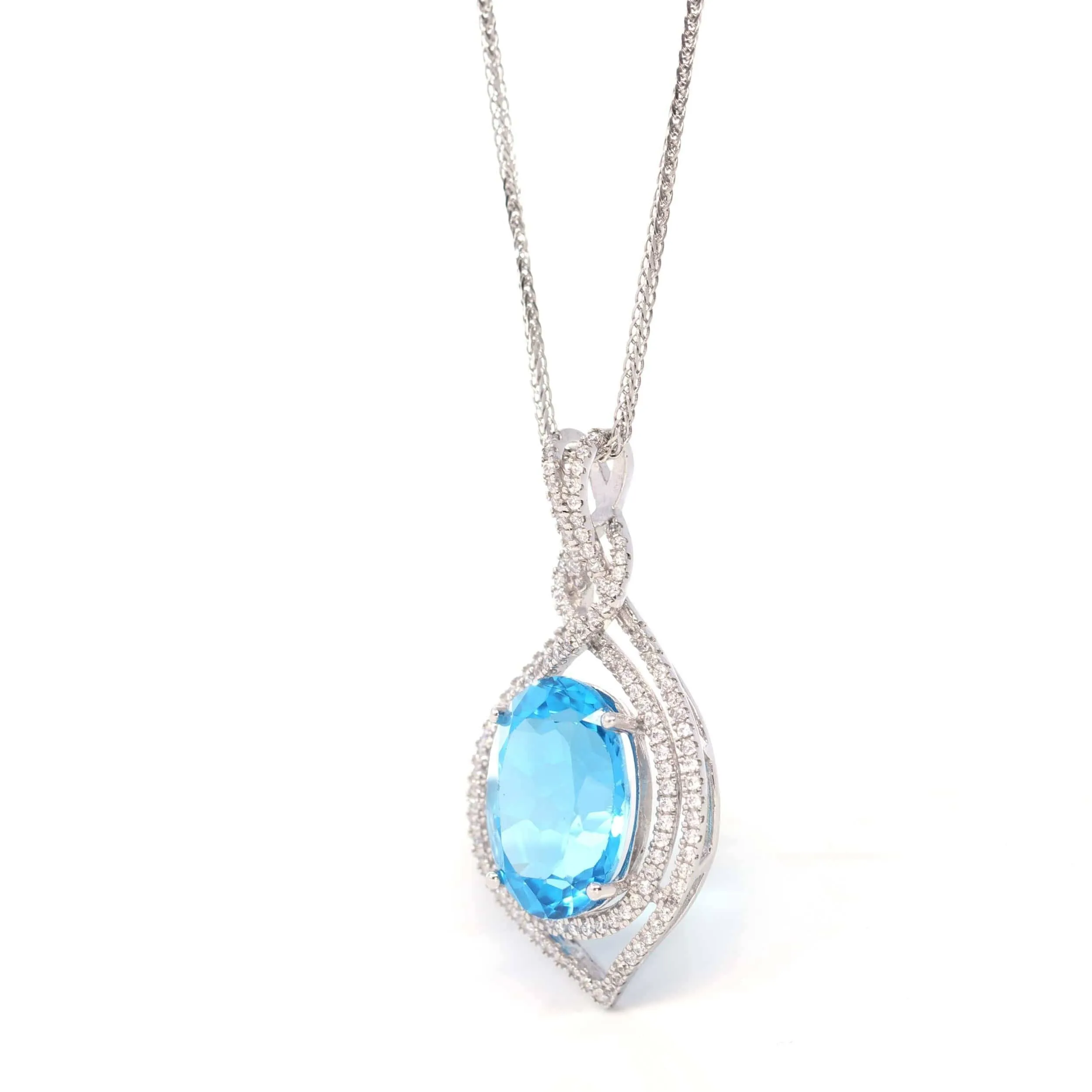 Sterling Silver Natural Topaz Luxury Pendant Necklace With CZ