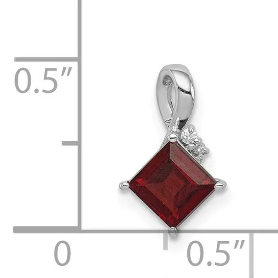 Sterling Silver Princess Square Gemstone & Diamond Pendant Necklaces