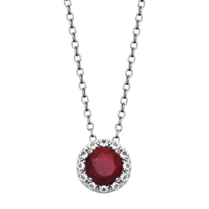 Sterling Silver Red Corundum and White Topaz Necklace